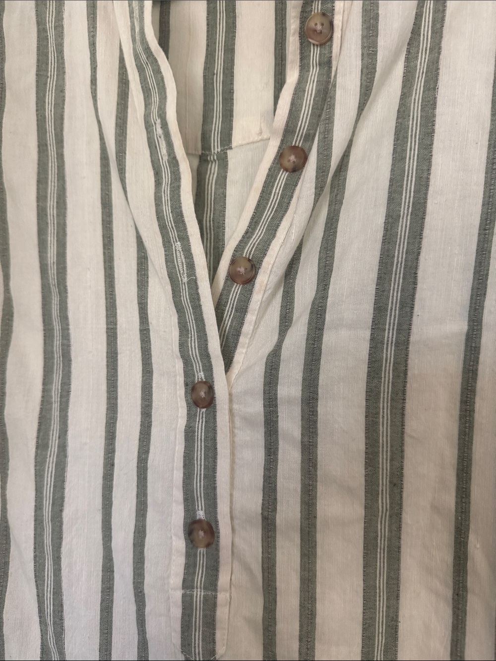 Sezane Striped Linen Short-Sleeve Mini Dress in Green and Cream FR 40 US8 - Picture 4 of 10